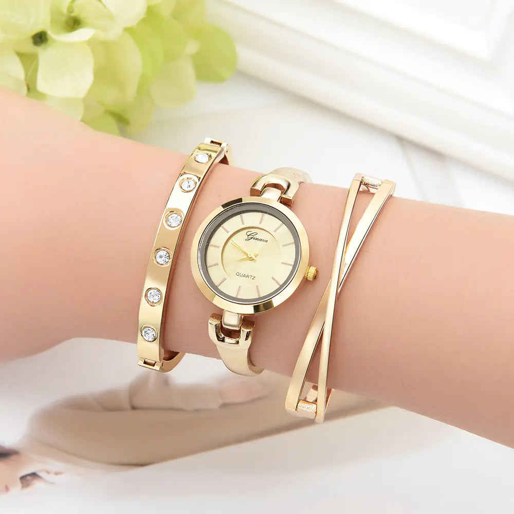 3-Piece Bracelet and Quartz Watch Set for Women