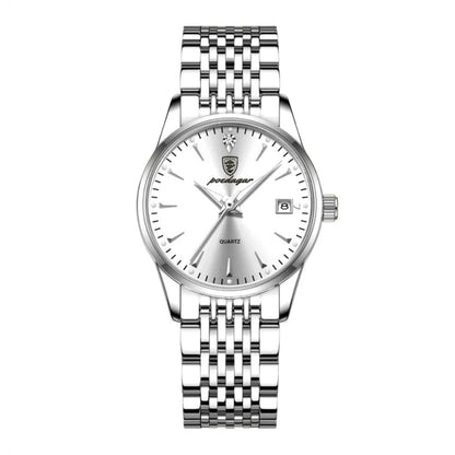 Elsopia™ Cléa – silver case white dial front view | Luxury Women's Watch