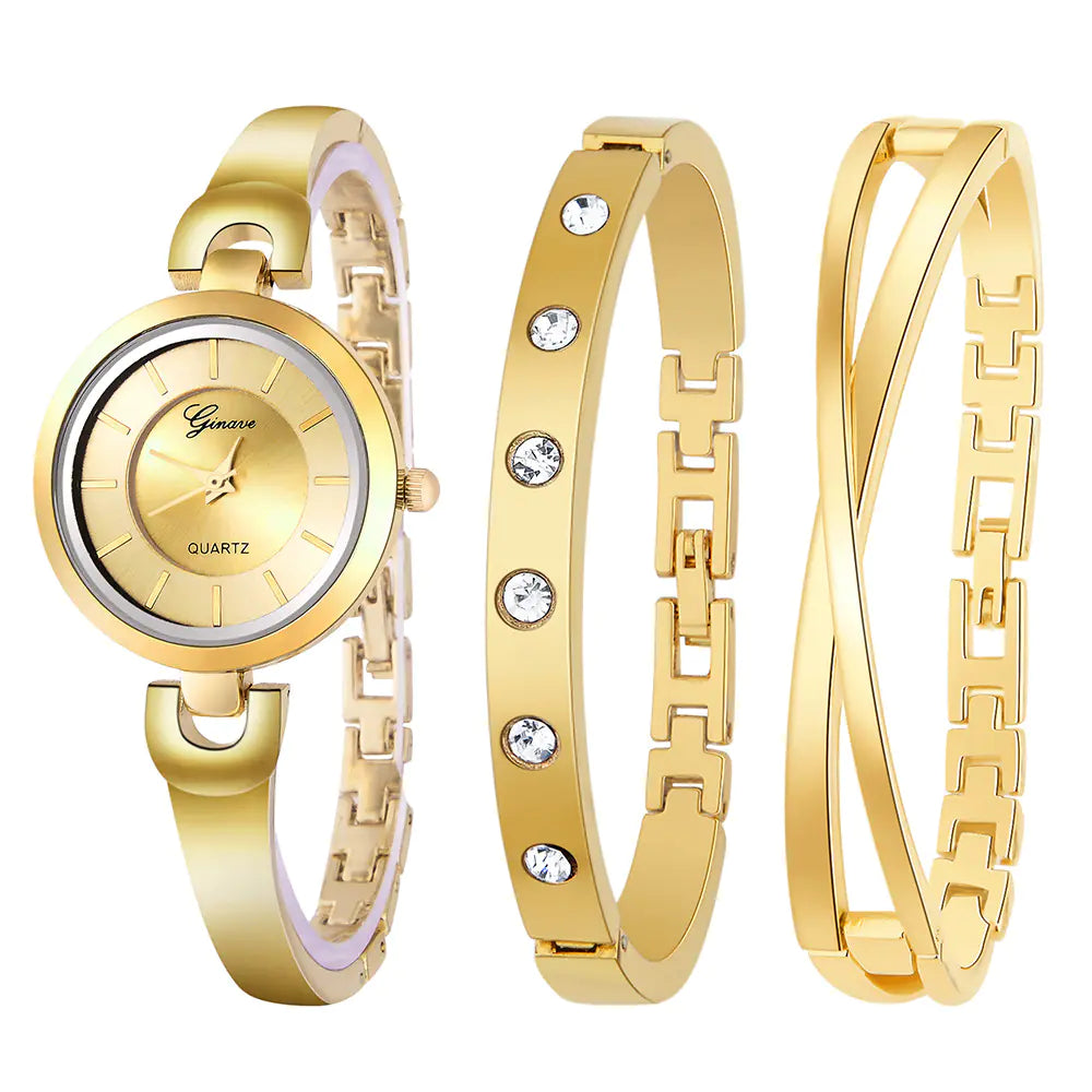 3-Piece Bracelet and Quartz Watch Set for Women